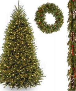 7.5' Dunhill(R Fir Tree, Frosted Berry Garland, 30" Crestwood Spruce Wreath