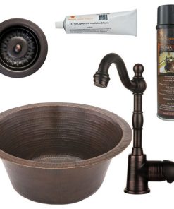 16" Copper Bar Sink, Faucet, 3.5" Drain, Accessories