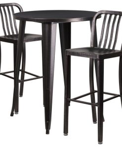 3-Piece 30" Round Metal Bar Set, Black/Antique Gold