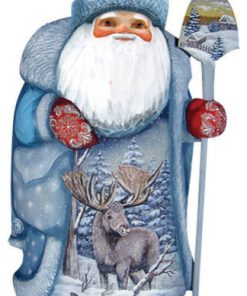 Wild Elk Family Santa, Woodcarved Figurine