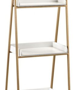 48.6 Inch Accent Shelf Gloss White/Gold Finish - Decor - Wall Shelves
