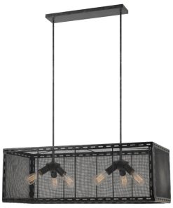 60W Evanston Metal Chandelier, Iron Finish, Black Iron Shade