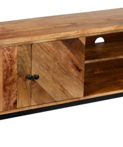 The Urban Port 55 Inch Mango Wood TV Stand W 2 Open Compartments,Brown and Black