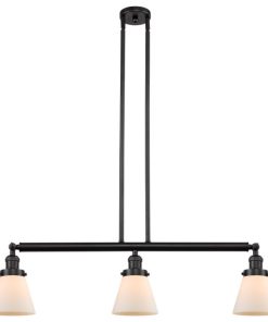 3-Light Small Cone 38" Island Light, Oil Rubbed Bronze, Glass: White Cased