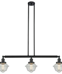 3-Light Oxford 40" Island Light, Matte Black, Glass: Seedy