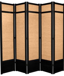 7' Tall Jute Shoji Screen, 5 Panel, Black