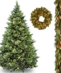 6.5' Carolina Pine Tree, Pine Wreath, Pine Garland including Flocked Cones