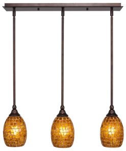 3-Light Mini Pendant, Hang Straight Swivels, Bronze, 5" Copper Mosaic Glass