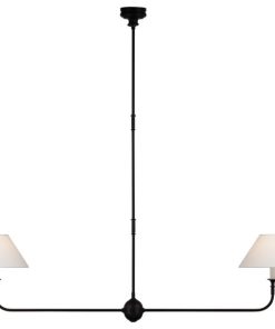 Thomas O'Brien Piaf 2 Light Island Light, Aged Iron and Ebonized Oak
