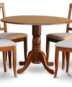 5-Piece Small Kitchen Table Set-Round Table and 4 Dining Chairs, Saddle Brown