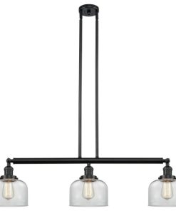 3-Light Large Bell 40" Island Light, Matte Black, Glass: Clear