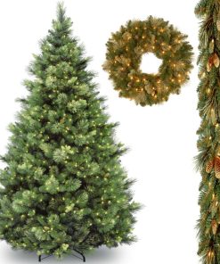 6.5' Carolina Pine Tree, Pine Garland including Flocked Cones