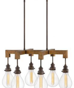 6 Light Medium Linear Chandelier in Rustic Industrial Scandinavian Style