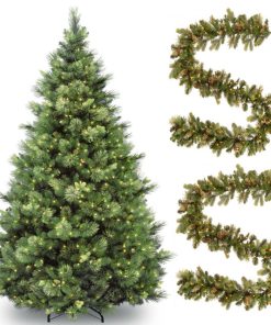 6.5' Carolina Pine Tree, Pack of 2 Pine Garland With Flocked Cones
