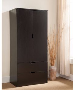 2 Door Wooden Wardrobe with Bottom Drawers, Red Cocoa Brown