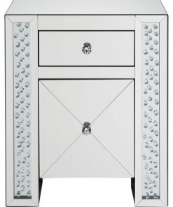 Wood & Mirror Nightstand with Crystal Inserts, Silver