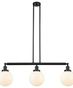 3-Light Beacon 40" Island Light, Matte Black, Glass: Matte White Cased