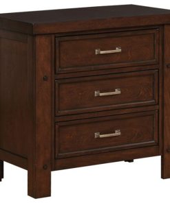 Wooden Nightstand with Three Storage Drawers and Grain Details, Brown