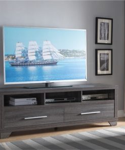Wooden TV Stand With 2 Drawers and 3 Shelves, Gray