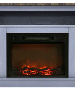 47" Electric Fireplace With 1500W Charred Log and A/V Storage Mantel, Slate Blue