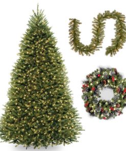 7.5' Dunhill Fir Hinged Tree, Norwood Fir Garland, 24" Crestwood Spruce Wreath