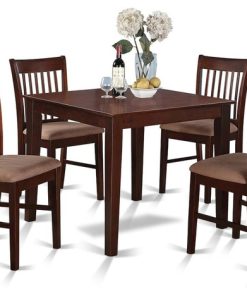 5-Piece Kitchen Table Set, Square Table, 4 Dining Chairs Mahogany With Cushion