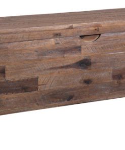 46 Inch Wooden Storage Trunk with Angled Sled Legs, Brown and Black
