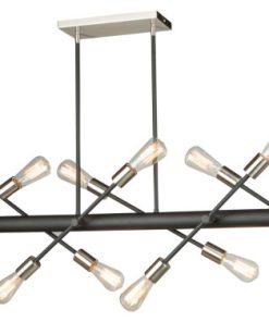 Truro 12 Light Island Pendant, Matte Black and Brushed Nickle