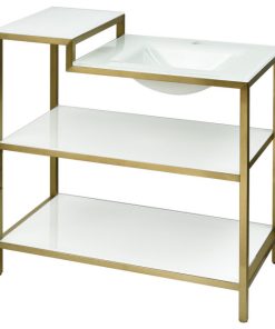 Vanity Console With Integral White Glass Sink And White Glass Shelves