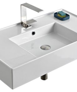 32" Ceramic Wall Mounted Vessel Bathroom Sink, 1-Hole