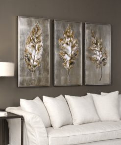 Uttermost "Champagne Leaves" 3-Piece Modern Art Set, 20.63"x40.63"