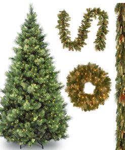 6.5' Carolina Pine Tree, 2 Pack Pine Garland and a Pine Wreath