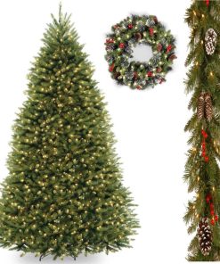 7.5' Dunhill Fir Hinged Tree, Frosted Berry Garland, 24" Crestwood Spruce Wreath