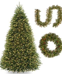 7.5' Dunhill Fir Hinged Tree, Norwood Fir Garland, 30" Crestwood Spruce Wreath
