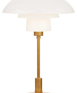 Thomas O'Brien Whitman 1 Light Desk Lamp, Hand-Rubbed Antique Brass, White Glass