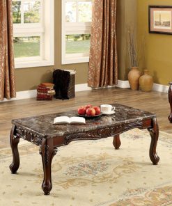 Traditional Style Wooden Table With Marble Top, Brown