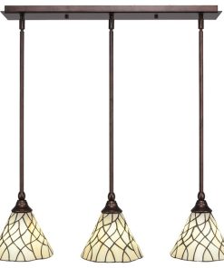 3-Light Mini Pendant, Hang Straight Swivels, Bronze, 7" Sandhill Art Glass