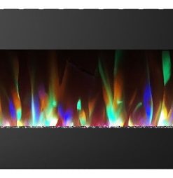 60" Recessed Wall Mounted Electric Fireplace With Crystal and LED Display, Black