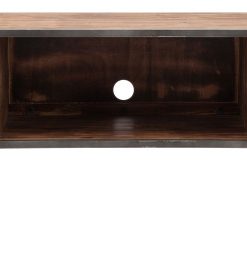 Benzara 60 Inch Wood and Metal Media Console with Storage, Brown and Gray