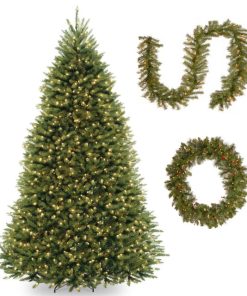 7.5' Dunhill Fir Hinged Tree, Norwood Fir Garland, 36" Crestwood Spruce Wreath