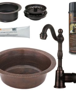 14" Copper Bar Sink, Faucet, 3.5" Drain, Accessories