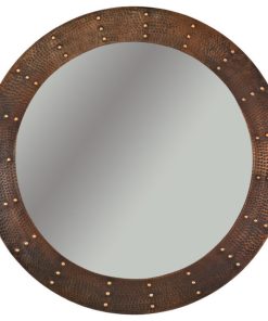 34" Round Copper Mirror, Forged Rivets Design