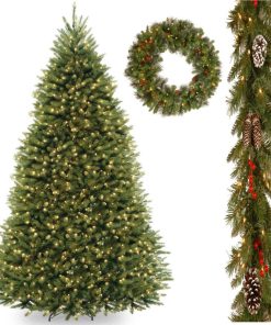 7.5' Dunhill Fir Hinged Tree, Frosted Berry Garland, 30" Crestwood Spruce Wreath
