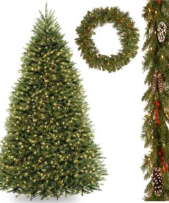 7.5' Dunhill Fir Hinged Tree, Frosted Berry Garland, 36" Crestwood Spruce Wreath