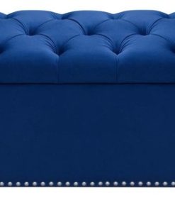 Velvet Button Tufted Trunk with Lift Top Storage & Nail head Accent Trim, Blue