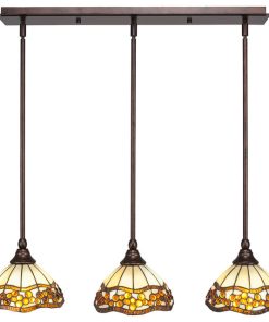 3-Light Mini Pendant, Hang Straight Swivels, Bronze, 7" Roman Jewel Art Glass
