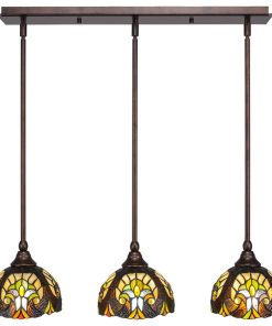 3-Light Mini Pendant, Hang Straight Swivels, Bronze, 7" Ivory Cypress Art Glass