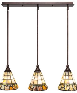 3-Light Mini Pendant, Hang Straight Swivels, Bronze, 7" Cobblestone Art Glass