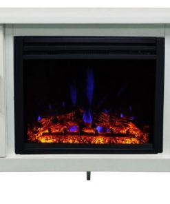56" Stardust Mid-Century Electric Fireplace With Deep Multi-Color Log, White
