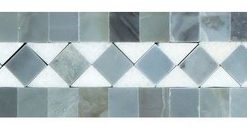 2"x12" Honed Thassos Marble Bias Border With Blue-Gray Dots, Set of 50